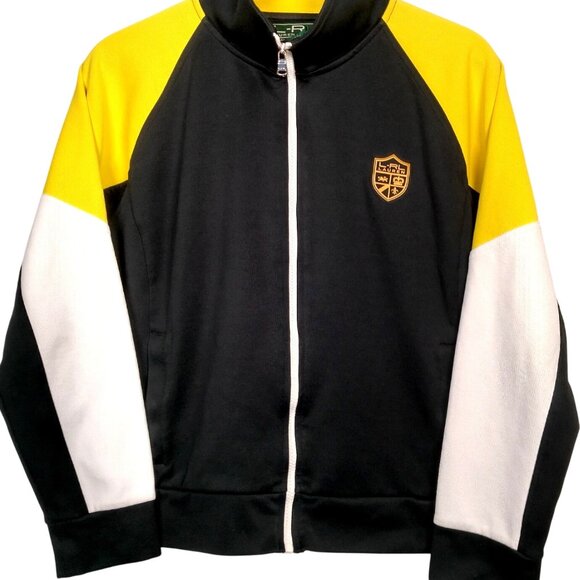 Lauren Ralph Lauren Active Jacket Women Large Athletic Full Zip Black Yellow - Picture 1 of 16